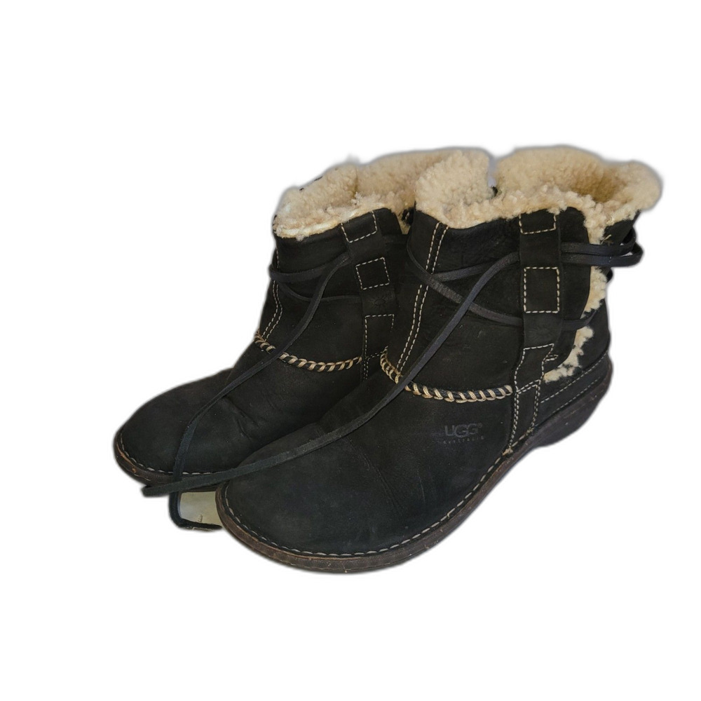 UGG Black Beige Shearling Lined 5136 Ankle Boots Shearling Style Women's Size 7